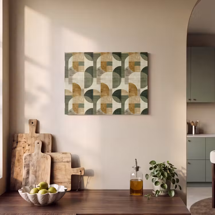 Akoestisch schilderij - Olijfgroen - Geometrisch - Abstract - Mid-Century - Linnen - Patroon — 3