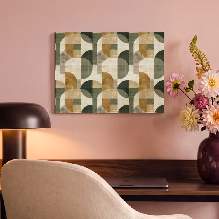 Akoestisch schilderij - Olijfgroen - Geometrisch - Abstract - Mid-Century - Linnen - Patroon — 4