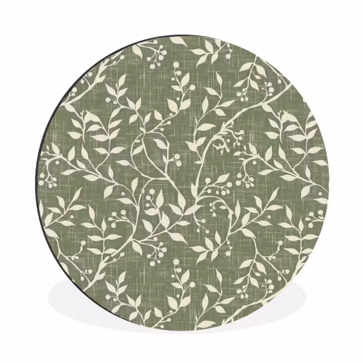 Muurcirkel aluminium - Saliegroen - Botanisch - Takken - Besjes - Linnen - Patroon — 1