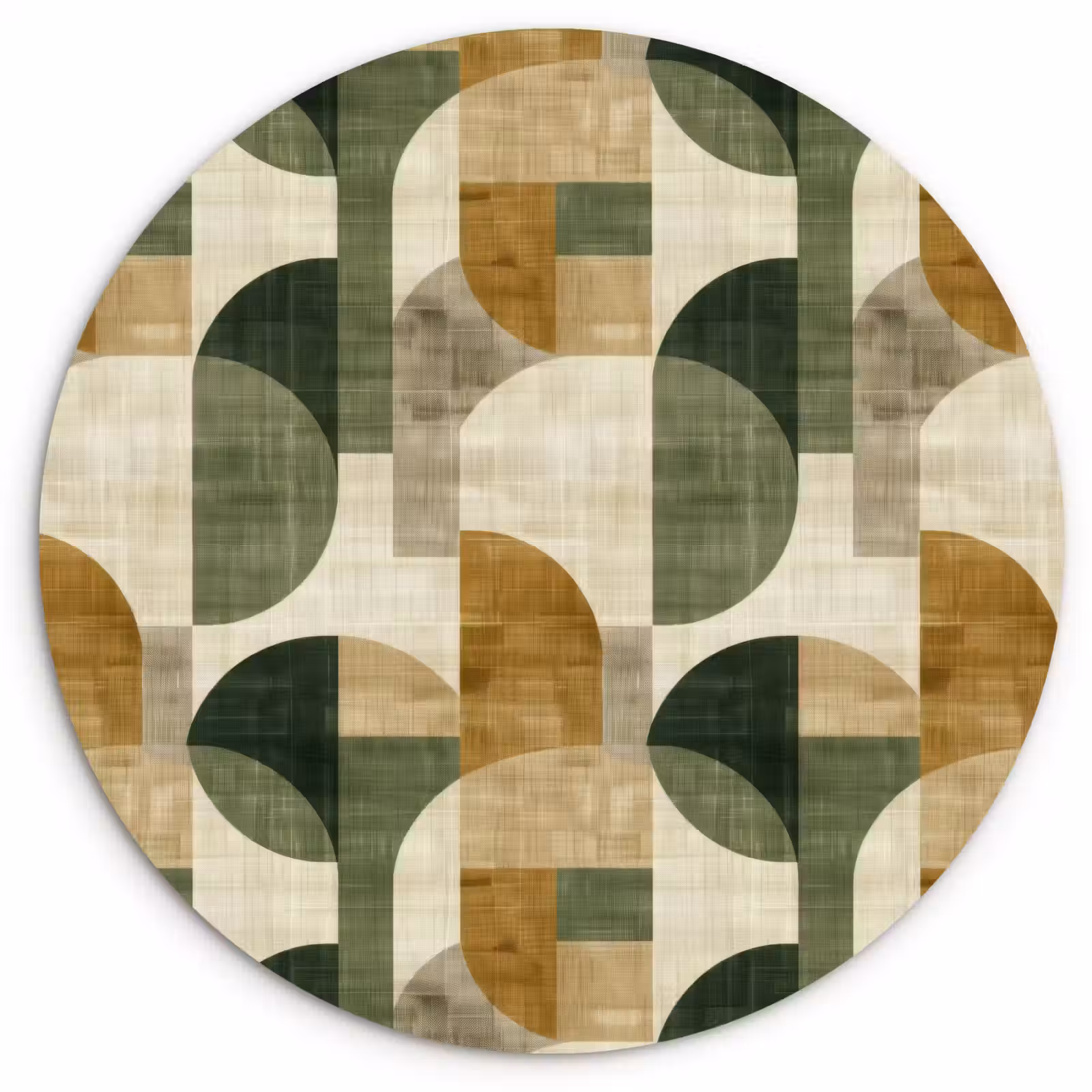Muurcirkel glas - Olijfgroen - Geometrisch - Abstract - Mid-Century - Linnen - Patroon — 1