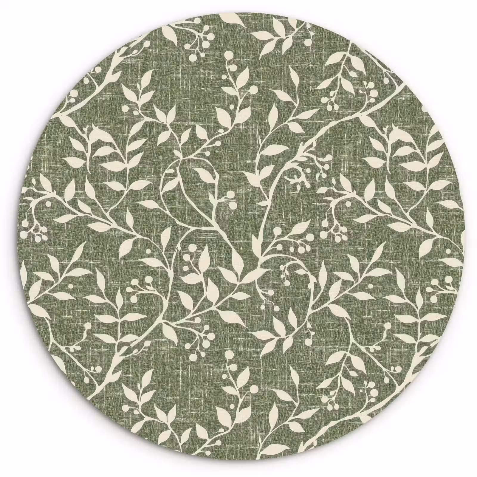 Muurcirkel glas - Saliegroen - Botanisch - Takken - Besjes - Linnen - Patroon — 1