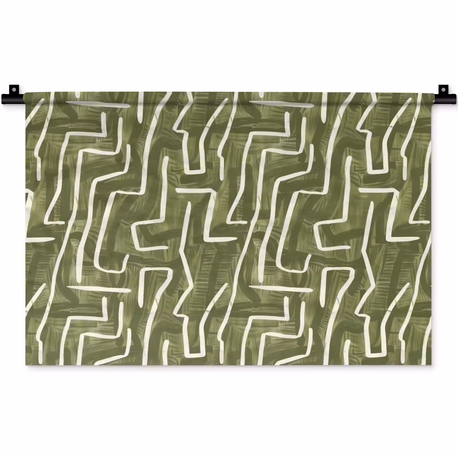 Wandkleed - Groen - Abstract - Penseelstreken - Patroon — 1