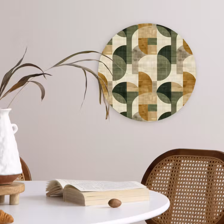 Muurcirkel glas - Olijfgroen - Geometrisch - Abstract - Mid-Century - Linnen - Patroon — 4