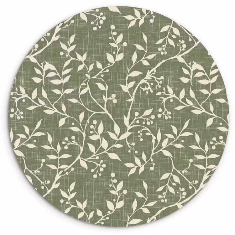 Muurcirkel glas - Saliegroen - Botanisch - Takken - Besjes - Linnen - Patroon — 1