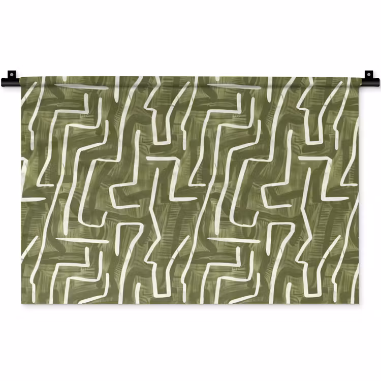 Wandkleed - Groen - Abstract - Penseelstreken - Patroon — 1