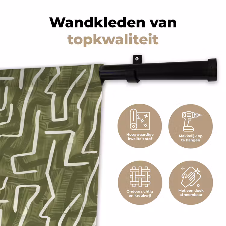 Wandkleed - Groen - Abstract - Penseelstreken - Patroon — 3