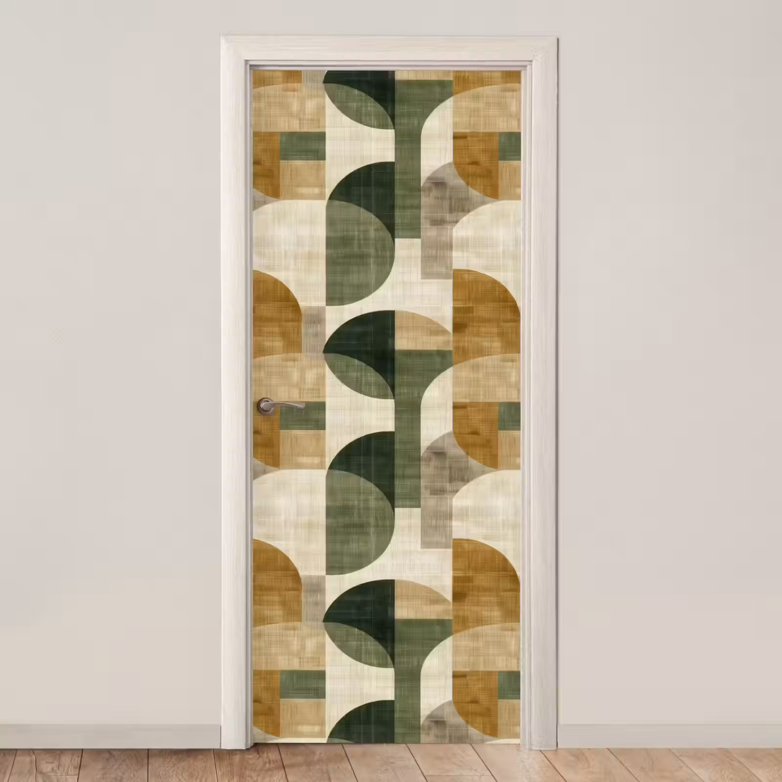 Deursticker - Olijfgroen - Geometrisch - Abstract - Mid-Century - Linnen - Patroon — 1