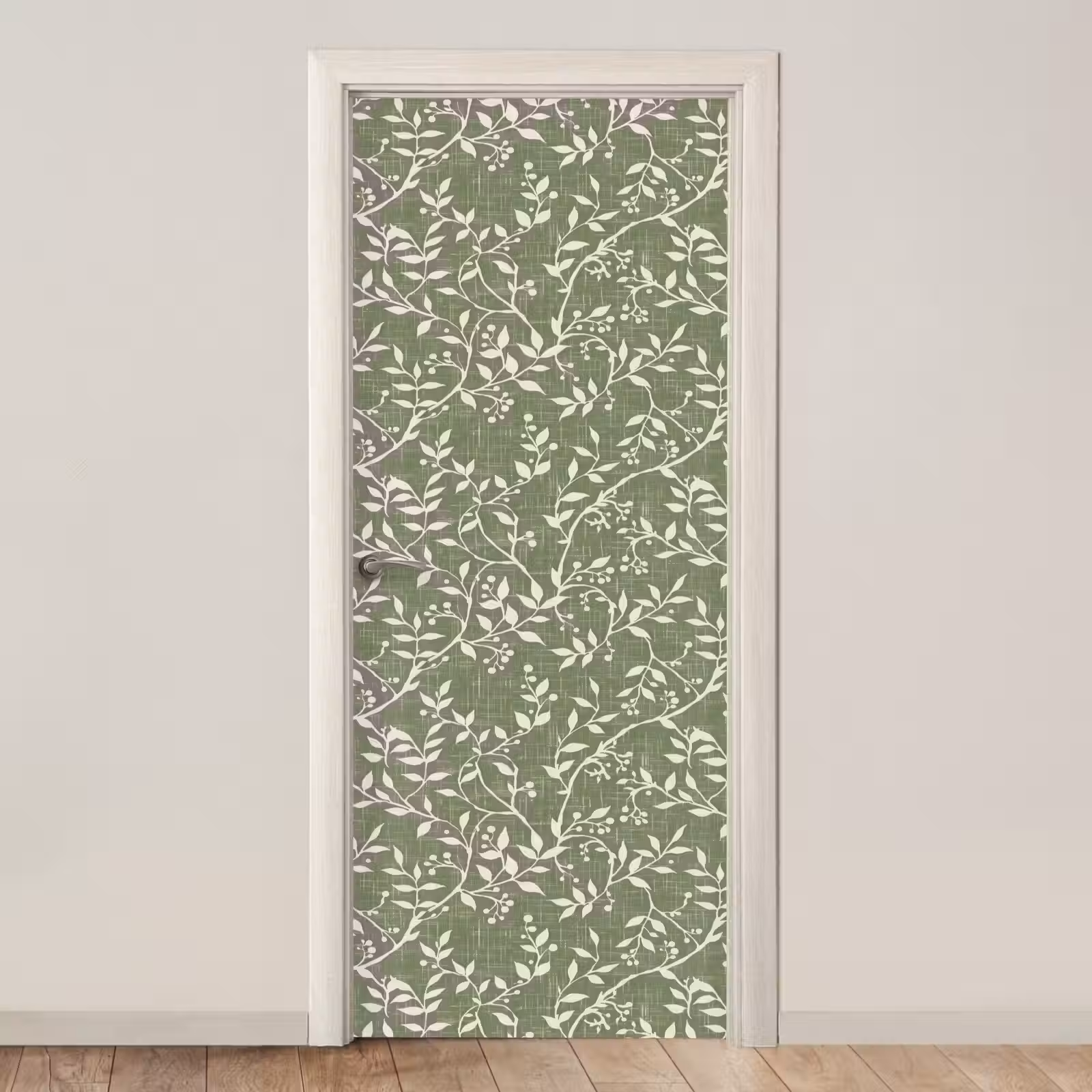 Deursticker - Saliegroen - Botanisch - Takken - Besjes - Linnen - Patroon — 1