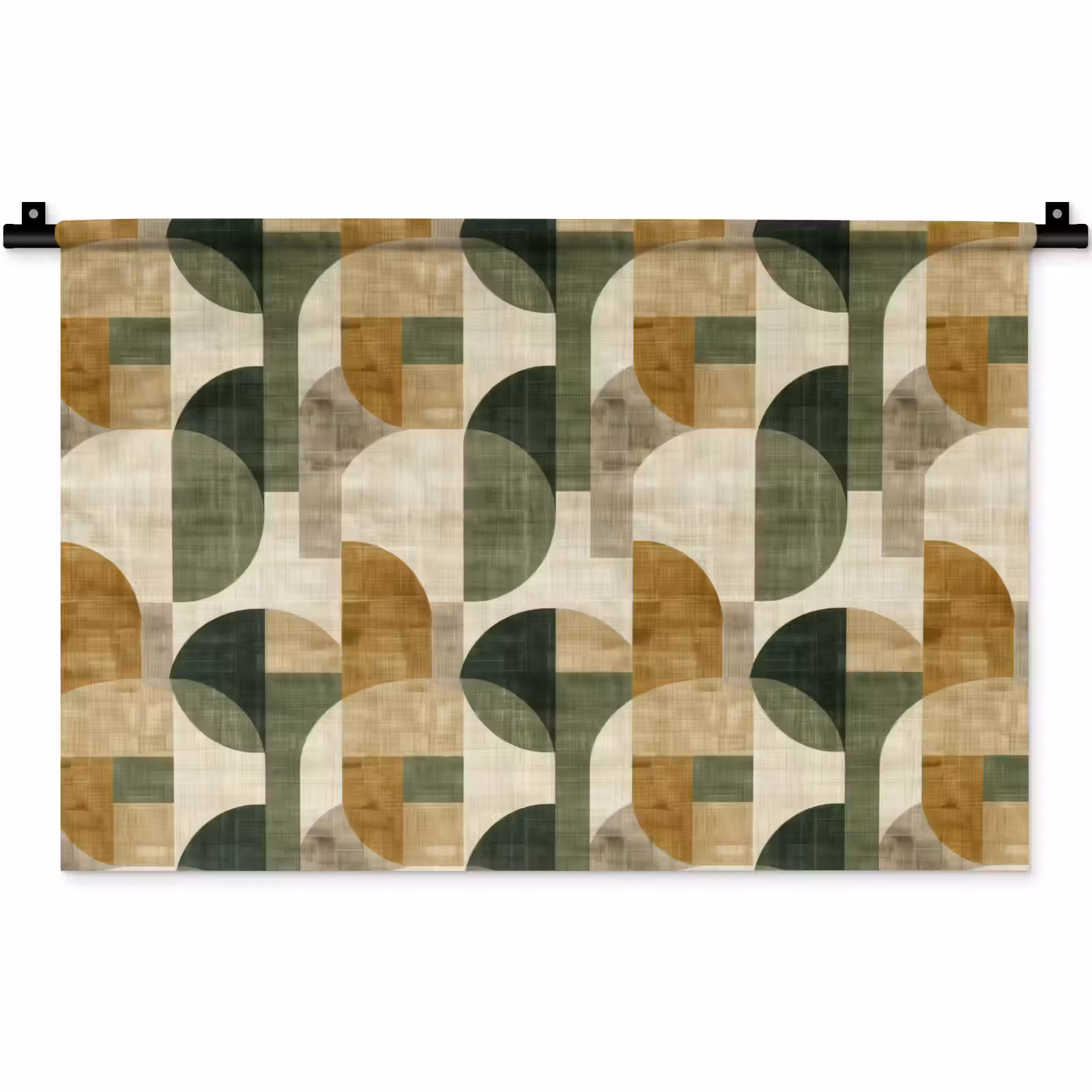 Wandkleed - Olijfgroen - Geometrisch - Abstract - Mid-Century - Linnen - Patroon — 1