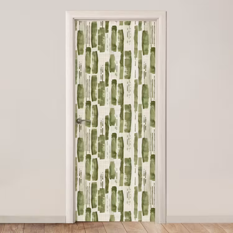 Deursticker - Groen - Abstract - Penseelstreken - Linnen - Patroon — 1