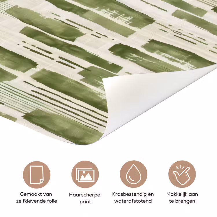 Deursticker - Groen - Abstract - Penseelstreken - Linnen - Patroon — 3