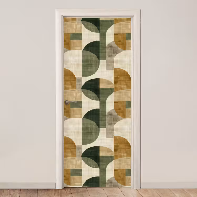 Deursticker - Olijfgroen - Geometrisch - Abstract - Mid-Century - Linnen - Patroon — 1
