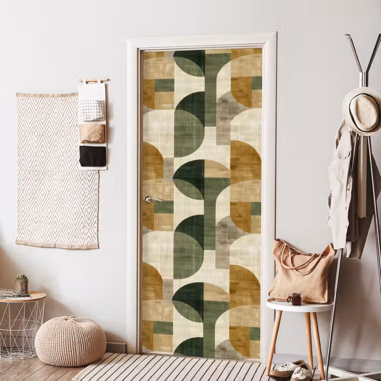 Deursticker - Olijfgroen - Geometrisch - Abstract - Mid-Century - Linnen - Patroon — 8