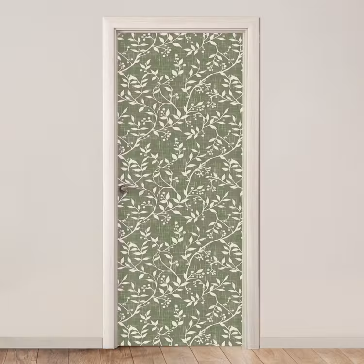 Deursticker - Saliegroen - Botanisch - Takken - Besjes - Linnen - Patroon — 1
