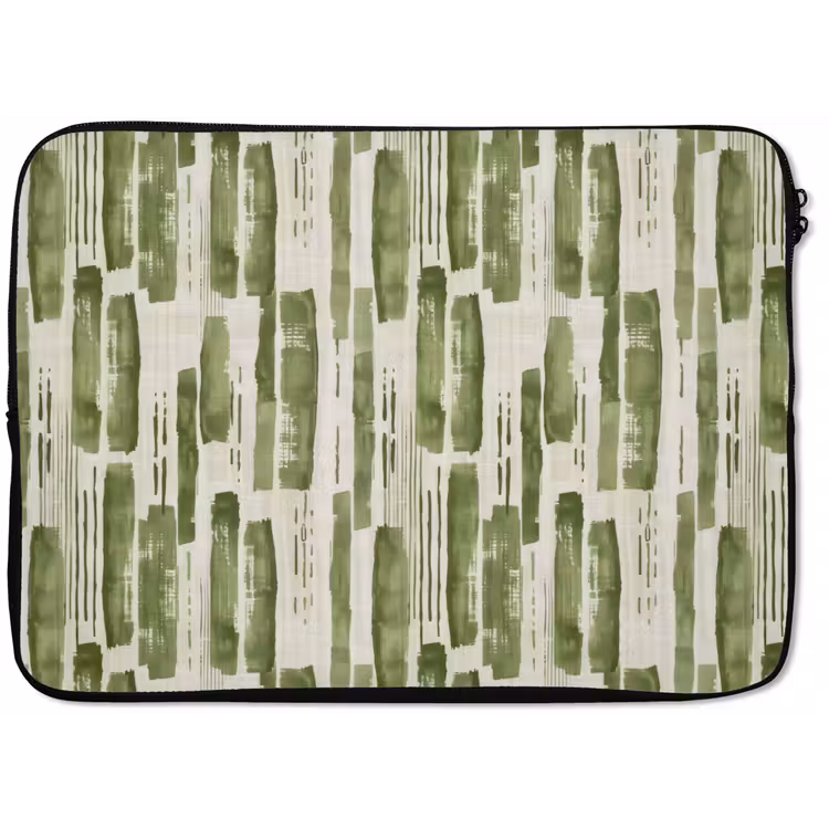 Laptophoes Groen - Abstract - Penseelstreken - Linnen - Patroon — 1