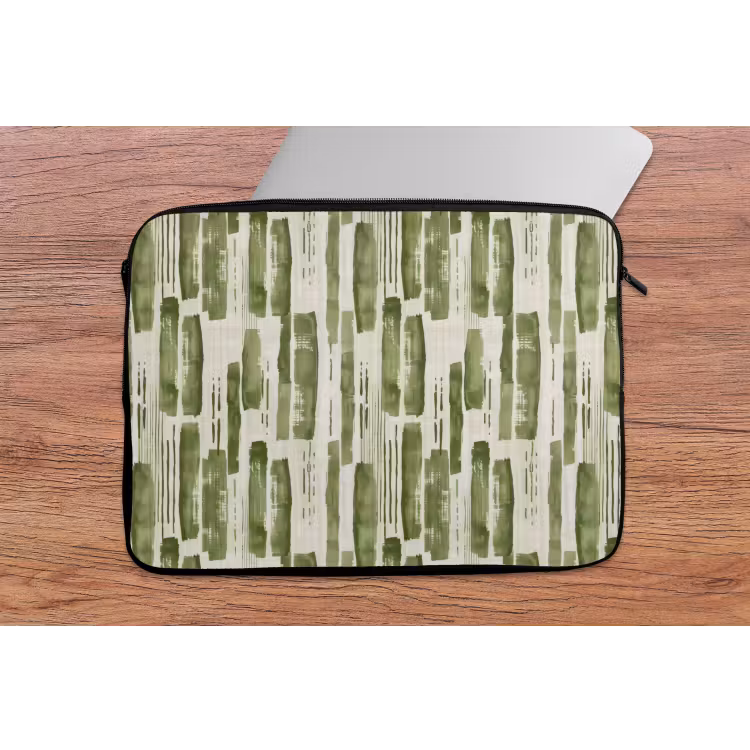 Laptophoes Groen - Abstract - Penseelstreken - Linnen - Patroon — 2