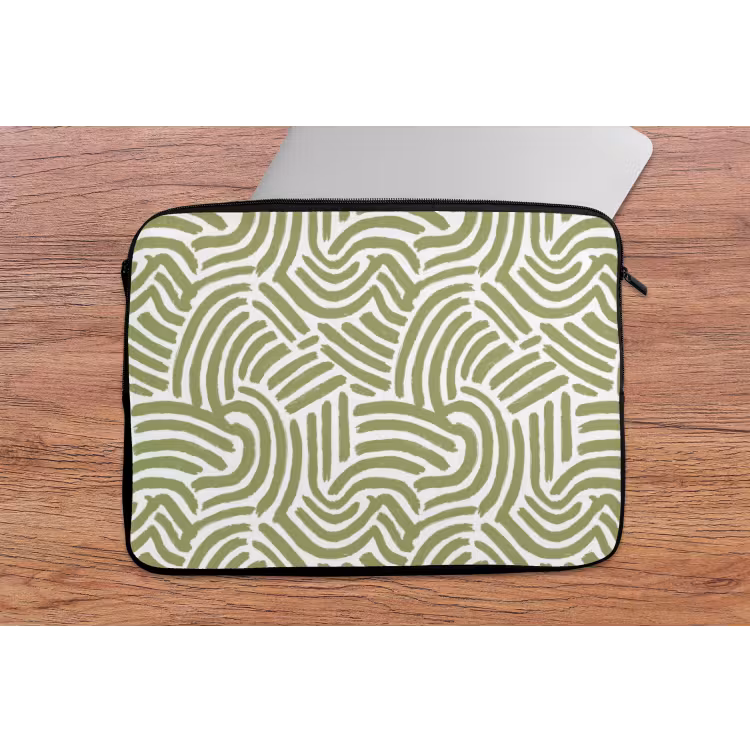 Laptophoes Saliegroen - Abstract - Bogen - Handgetekend - Patroon — 2
