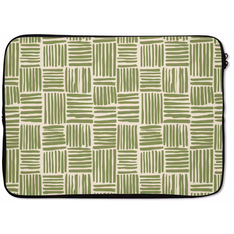 Laptophoes Saliegroen - Blokken - Handgetekend - Patroon — 1