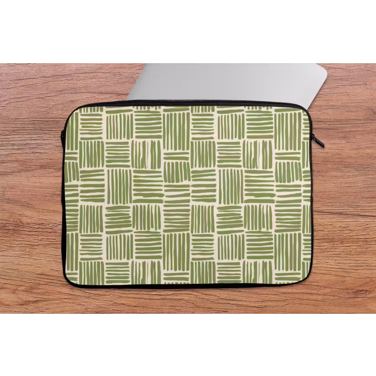 Laptophoes Saliegroen - Blokken - Handgetekend - Patroon — 2