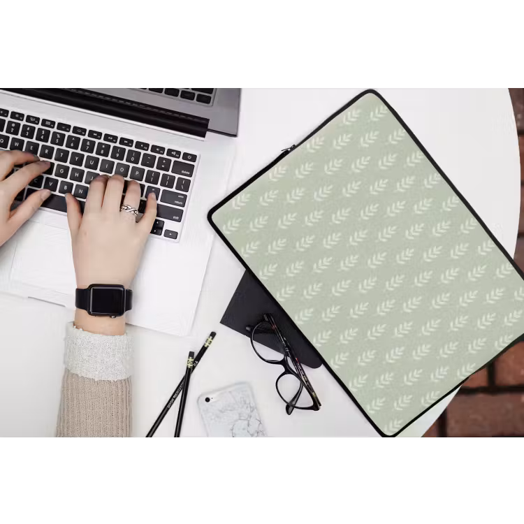 Laptophoes Saliegroen - Botanisch - Takjes - Minimalistisch - Patroon — 3