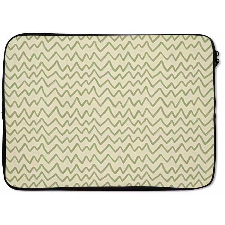 Laptophoes Saliegroen - Zigzag - Handgetekend - Patroon — 1