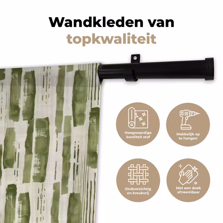 Wandkleed - Groen - Abstract - Penseelstreken - Linnen - Patroon — 3