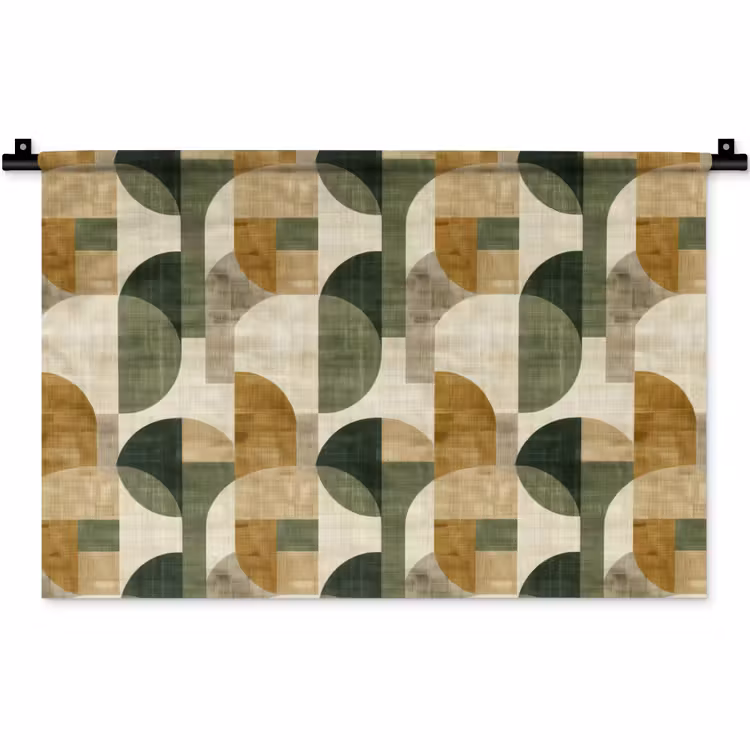 Wandkleed - Olijfgroen - Geometrisch - Abstract - Mid-Century - Linnen - Patroon — 1
