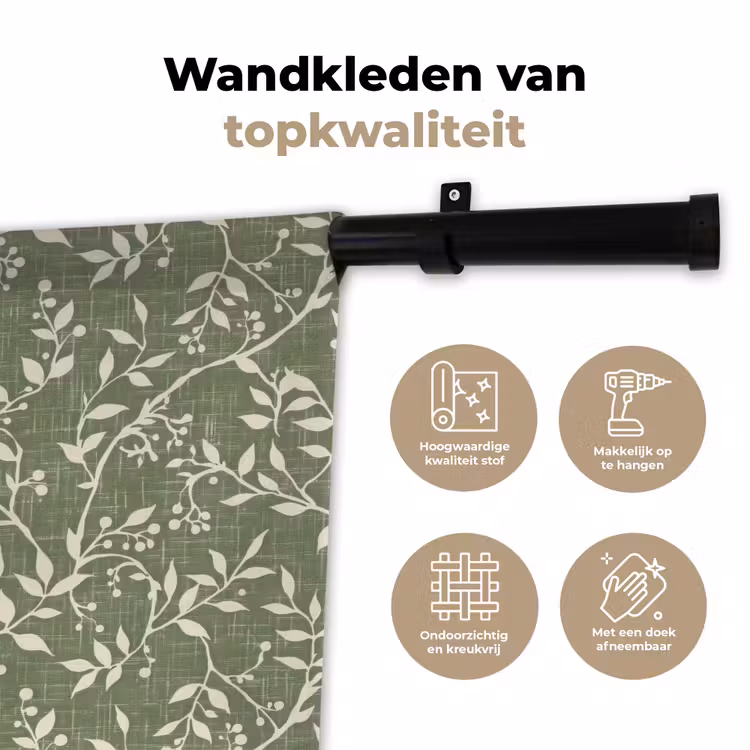 Wandkleed - Saliegroen - Botanisch - Takken - Besjes - Linnen - Patroon — 3