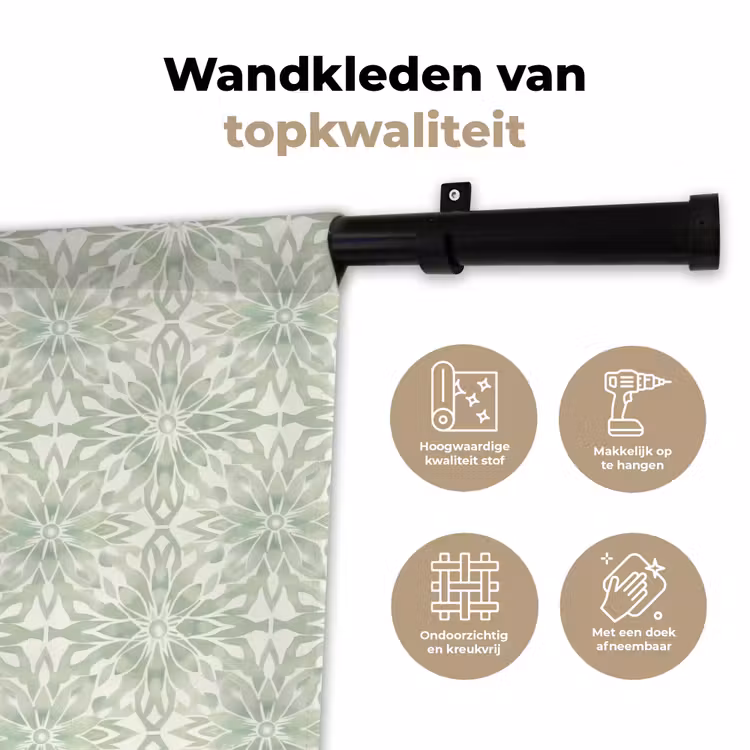 Wandkleed - Saliegroen - Symmetrisch - Mandala - Ornament - Patroon — 3