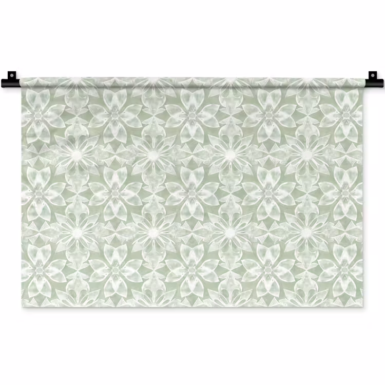 Wandkleed - Saliegroen - Symmetrisch - Mandala - Ornament - Patroon — 1