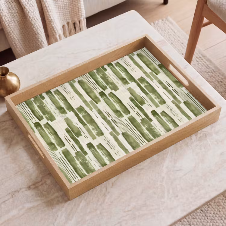 Dienblad - Groen - Abstract - Penseelstreken - Linnen - Patroon — 2