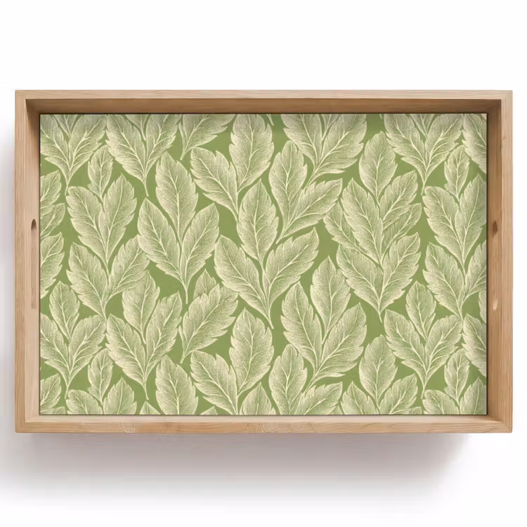 Dienblad - Groen - Botanisch - Bladeren - Vintage - Patroon — 1
