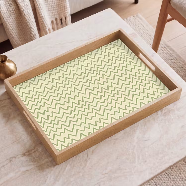 Dienblad - Saliegroen - Zigzag - Handgetekend - Patroon — 2