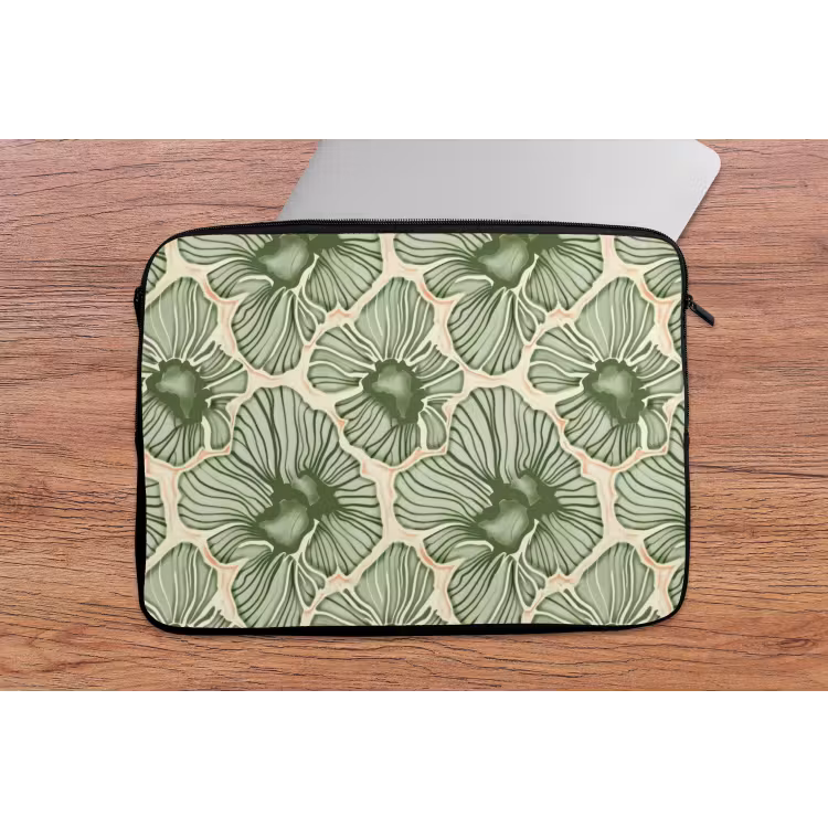 Laptophoes Groen - Botanisch - Bloemen - Organisch - Patroon — 2