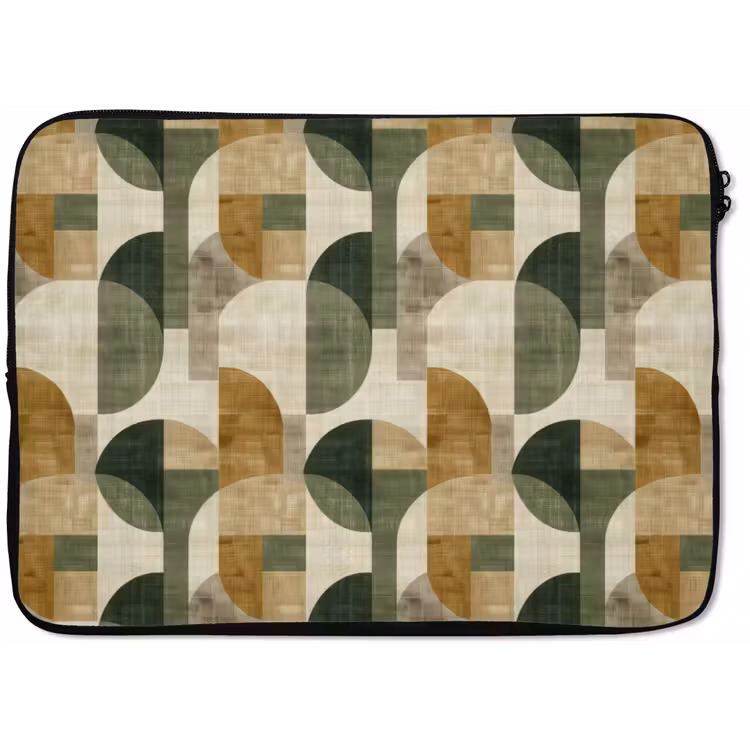 Laptophoes Olijfgroen - Geometrisch - Abstract - Mid-Century - Linnen - Patroon — 1