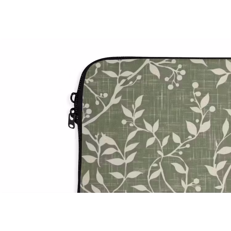 Laptophoes Saliegroen - Botanisch - Takken - Besjes - Linnen - Patroon — 5