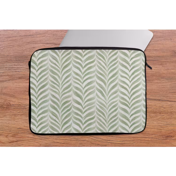 Laptophoes Saliegroen - Visgraat - Organisch - Penseelstreken - Patroon — 2