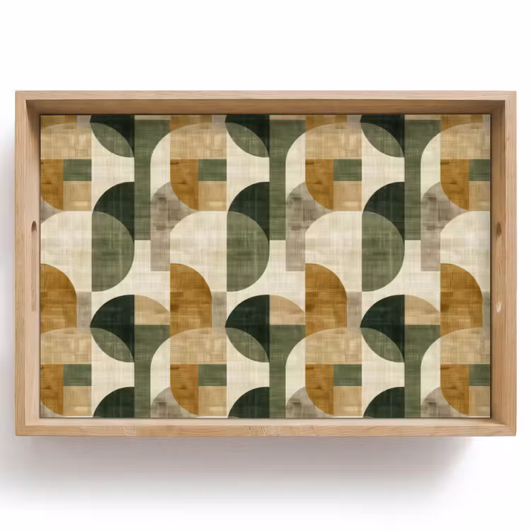 Dienblad - Olijfgroen - Geometrisch - Abstract - Mid-Century - Linnen - Patroon — 1