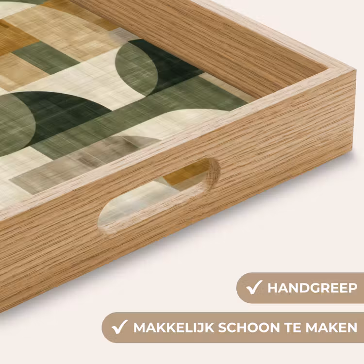 Dienblad - Olijfgroen - Geometrisch - Abstract - Mid-Century - Linnen - Patroon — 5