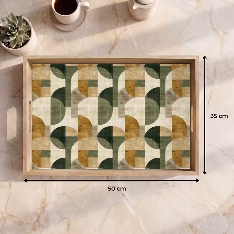 Dienblad - Olijfgroen - Geometrisch - Abstract - Mid-Century - Linnen - Patroon — 9