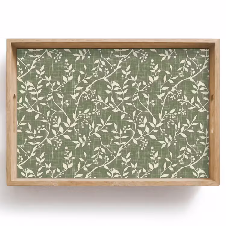 Dienblad - Saliegroen - Botanisch - Takken - Besjes - Linnen - Patroon — 1