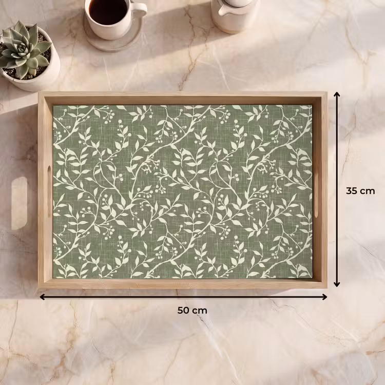 Dienblad - Saliegroen - Botanisch - Takken - Besjes - Linnen - Patroon — 9