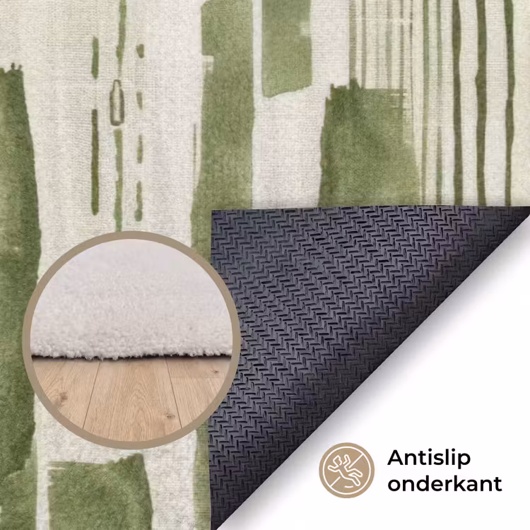 Vloerkleed - Groen - Abstract - Penseelstreken - Linnen - Patroon — 4