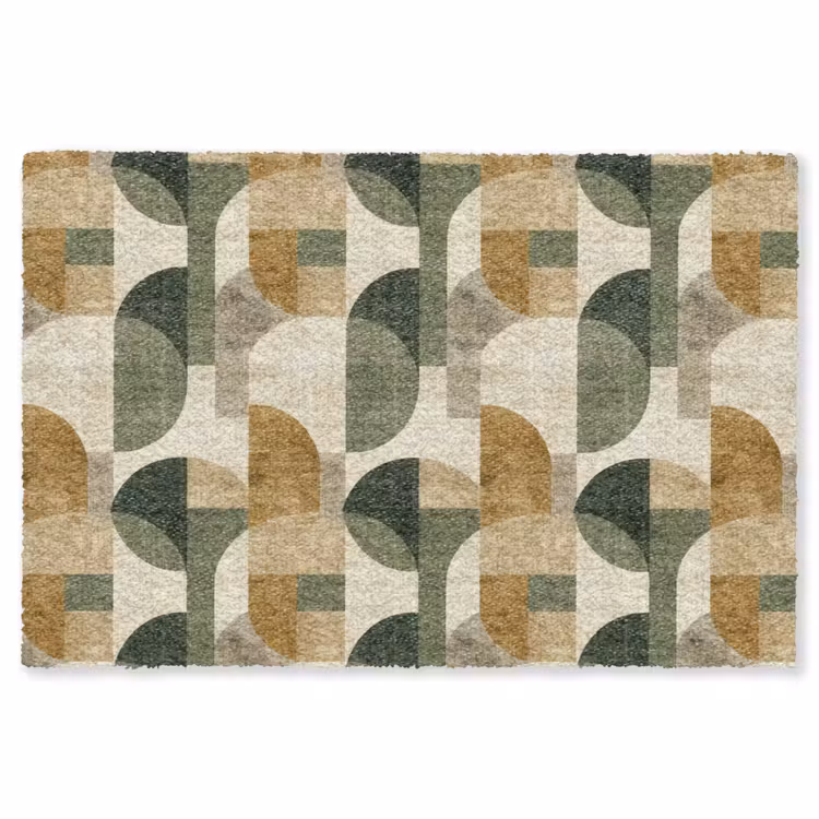 Vloerkleed - Olijfgroen - Geometrisch - Abstract - Mid-Century - Linnen - Patroon — 1