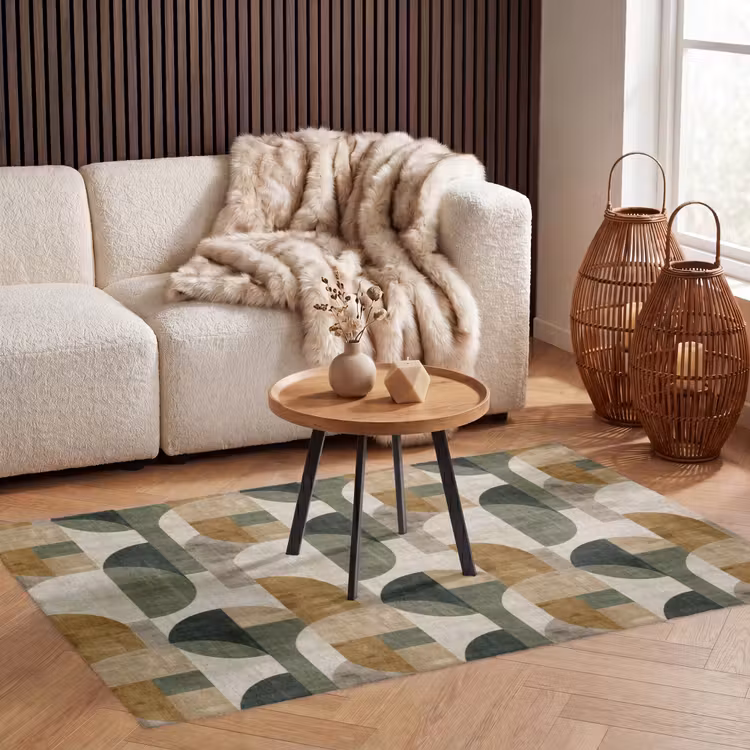 Vloerkleed - Olijfgroen - Geometrisch - Abstract - Mid-Century - Linnen - Patroon — 3