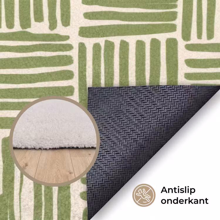 Vloerkleed - Saliegroen - Blokken - Handgetekend - Patroon — 4