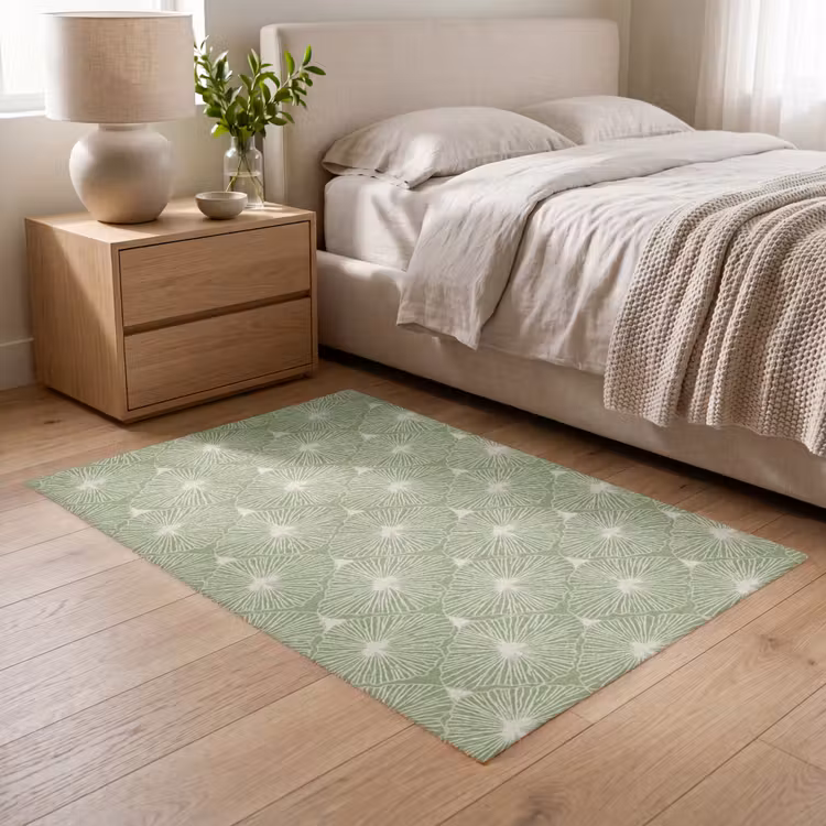 Vloerkleed - Saliegroen - Botanisch - Ruiten - Organisch - Patroon — 5