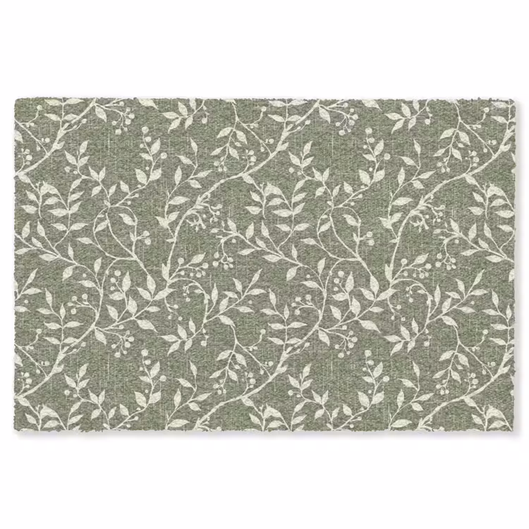 Vloerkleed - Saliegroen - Botanisch - Takken - Besjes - Linnen - Patroon — 1