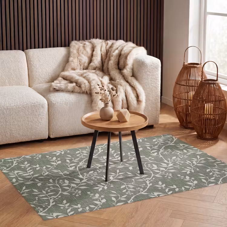 Vloerkleed - Saliegroen - Botanisch - Takken - Besjes - Linnen - Patroon — 3