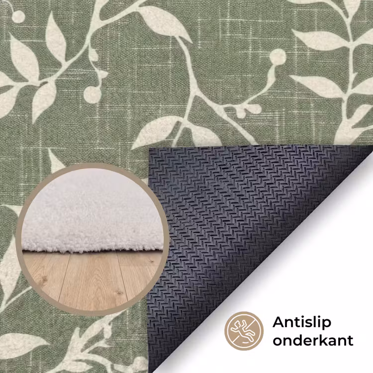 Vloerkleed - Saliegroen - Botanisch - Takken - Besjes - Linnen - Patroon — 4